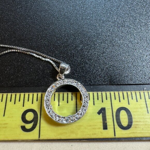 VTG Sterling Silver 925 Cubic Zirconia Circle Pendant Necklace Box Link 18'' - Picture 7 of 10